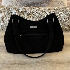 VERA BRADLEY Black Microfiber Multi-Compartment Shoulder Bag Satchel Pockets!